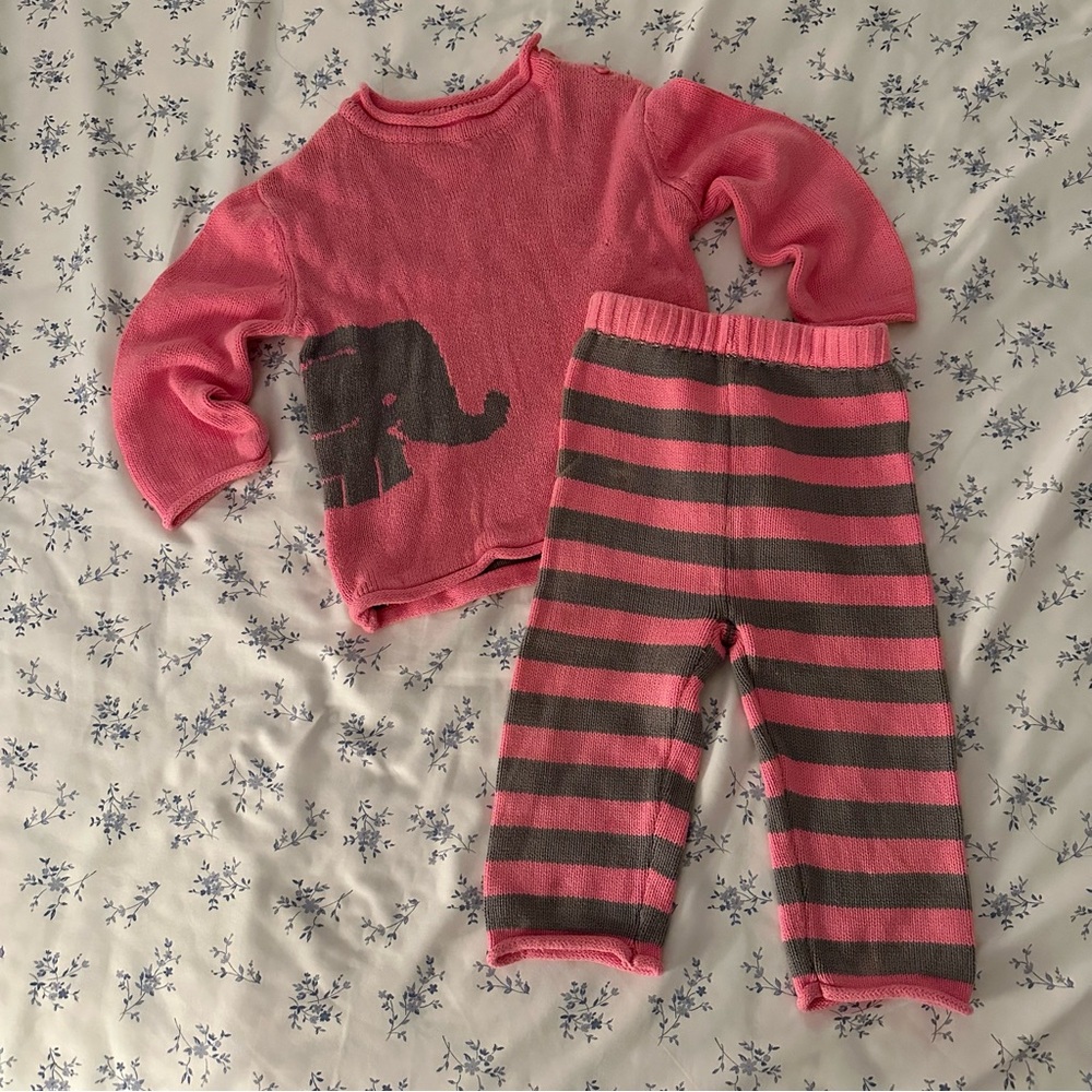 Kids Pink and Gray Elephant Knit Set
